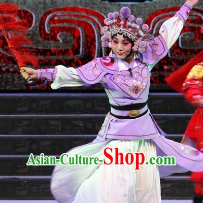 Chinese Beijing Opera Swordswoman Apparels Qi Nv Wu Rong Costumes and Headdress Traditional Peking Opera Martial Female Dress Tao Ma Tan Garment