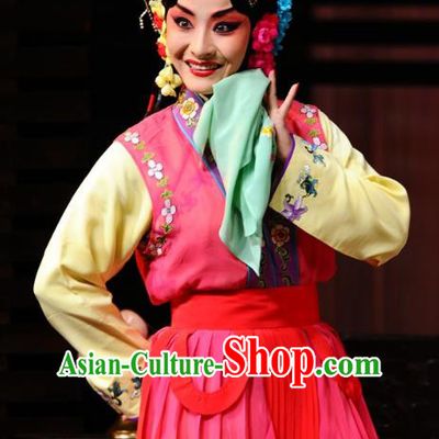 Chinese Beijing Opera Maidservant Qiu Tong Garment The Dream Of Red Mansions Costumes and Hair Accessories Traditional Peking Opera Concubine Dress Apparels