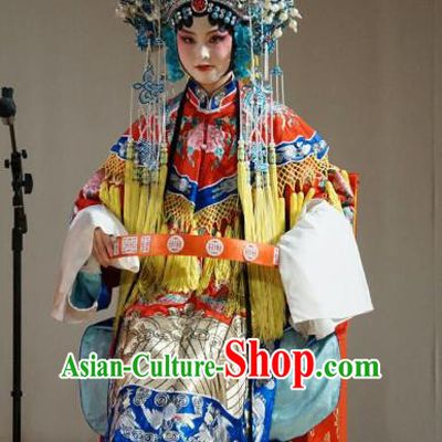Chinese Beijing Opera Hua Tan Garment Zhu Lian Zhai Costumes and Hair Accessories Traditional Peking Opera Noble Queen Dress Actress Apparels