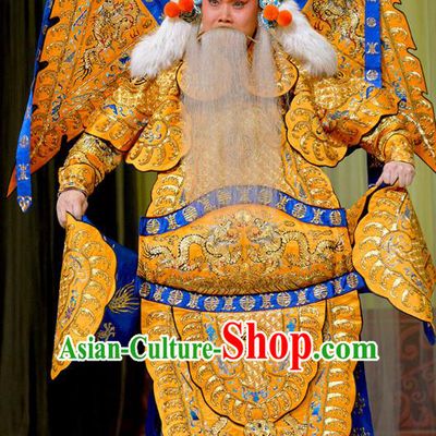 Zhu Lian Zhai Chinese Peking Opera Laosheng Apparels Costumes and Headpieces Beijing Opera Elderly Male Garment General Li Keyong Kao Clothing with Flags