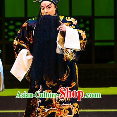 Anecdote of Jian An Chinese Peking Opera Prime Minister Cao Cao Garment Costumes and Headwear Beijing Opera Elderly Male Apparels Laosheng Black Clothing