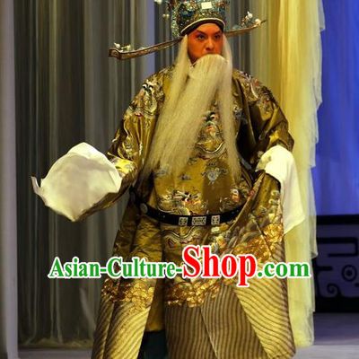 Zhan Hong Zhou Chinese Peking Opera Laosheng Garment Costumes and Headwear Beijing Opera Elderly Male Apparels Official Yang Yanzhao Clothing
