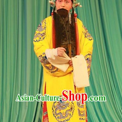Zhan Hong Zhou Chinese Peking Opera Laosheng Garment Costumes and Headwear Beijing Opera Elderly Male Apparels Emperor Clothing