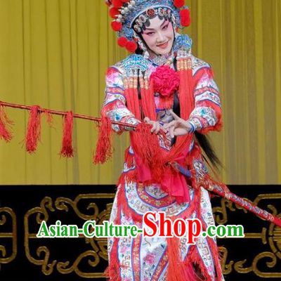 Chinese Beijing Opera Martial Female Apparels Gai Rong Zhan Fu Costumes and Headdress Traditional Peking Opera Wudan Wan Xiangyou Dress Tao Ma Tan Garment