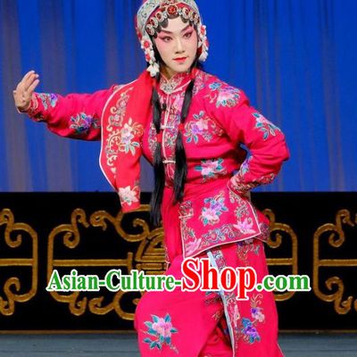 Chinese Beijing Opera Female Swordsman Apparels Gai Rong Zhan Fu Costumes and Headdress Traditional Peking Opera Martial Girl Dress Heroine Wan Xiangyou Garment