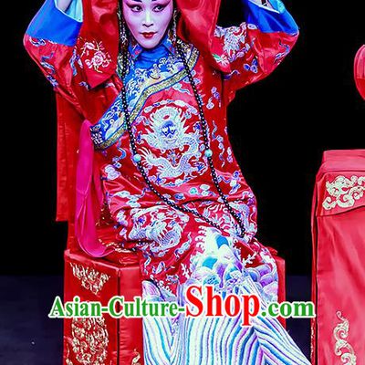 Chinese Beijing Opera Bride Apparels Chun Ri Yan Costumes and Headdress Traditional Peking Opera Princess Yi Lan Dress Hua Tan Wedding Garment
