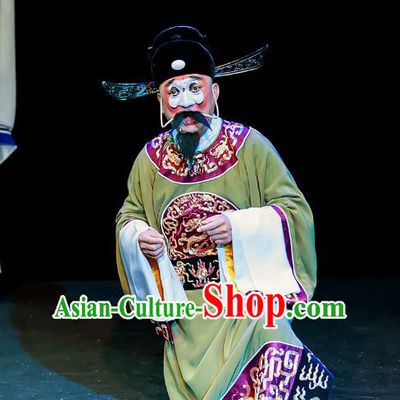 Chun Ri Yan Chinese Peking Opera Treacherous Official Garment Costumes and Headwear Beijing Opera Chou Apparels Minister Zhang Jingting Clothing