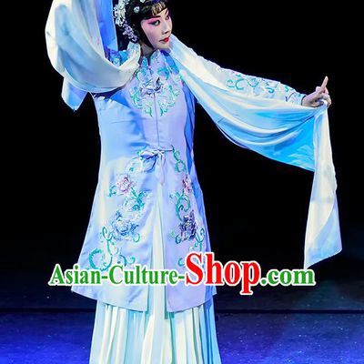 Chinese Beijing Opera Tsing Yi Apparels Chun Ri Yan Costumes and Headdress Traditional Peking Opera Distress Maiden Dress Princess Yi Lan Garment