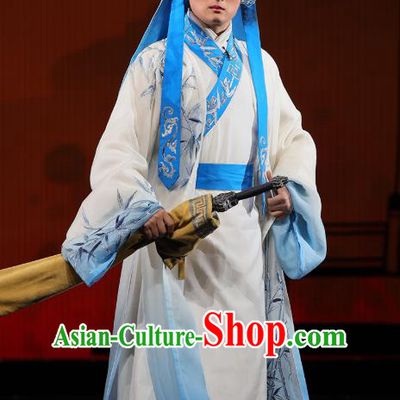 Mei Hua Zan Chinese Peking Opera Xiaosheng Garment Costumes and Headwear Beijing Opera Martial Male Apparels Swordsman Li Liangchuan Clothing