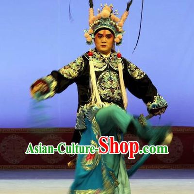 Shen Ting Ling Chinese Peking Opera Soldier Apparels Costumes and Headpieces Beijing Opera Wusheng Garment Martial Male Clothing