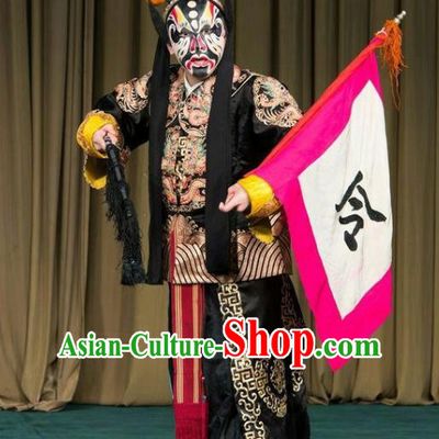 Shen Ting Ling Chinese Peking Opera Soldier Apparels Costumes and Headpieces Beijing Opera Wusheng Garment Martial Male Black Clothing