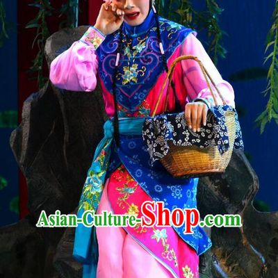 Chinese Beijing Opera Xiaodan Garment Hong Ling Yan Costumes and Hair Accessories Traditional Peking Opera Village Girl Li Fengjie Dress Apparels