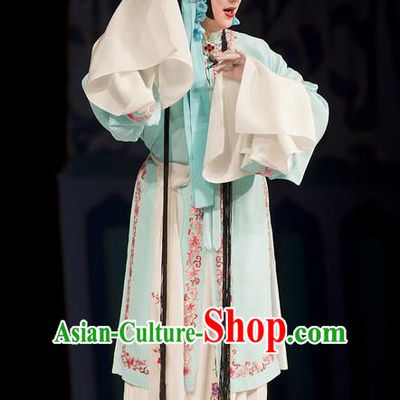 Chinese Beijing Opera Distress Maiden Garment Zhou Ren Xian Sao Costumes and Hair Accessories Traditional Peking Opera Young Female Dress Apparels