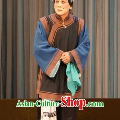 Chinese Beijing Opera Elderly Female Garment Mu Yang Juan Costumes and Hair Accessories Traditional Peking Opera Old Woman Dress Apparels