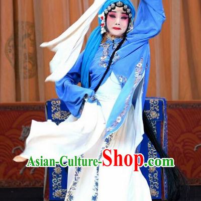 Chinese Beijing Opera Diva Garment Li Sanniang Costumes and Hair Accessories Traditional Peking Opera Young Mistress Dress Distress Maiden Apparels