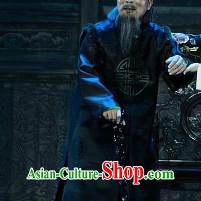Luo Mei Yin Chinese Peking Opera Elderly Male Apparels Costumes Beijing Opera Old Landlord Garment Clothing