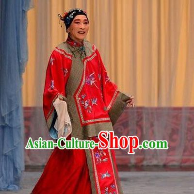 Chinese Beijing Opera Elderly Female Garment Song Qin Yan Li Costumes and Hair Accessories Traditional Peking Opera Laodan Dress Pantaloon Red Apparels