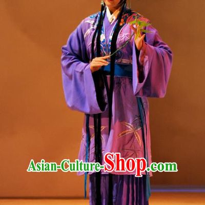 Chinese Beijing Opera Tang Wan Young Lady Garment Costumes and Hair Accessories Traditional Peking Opera Servant Girl Purple Dress Apparels
