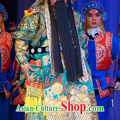 Legend of Xu Mu Chinese Peking Opera General Guan Yu Apparels Costumes and Headpieces Beijing Opera Military Officer Garment Armor Clothing