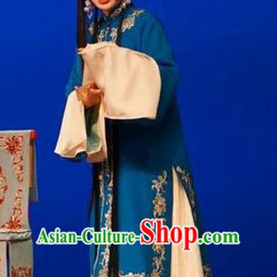 Chinese Beijing Opera Young Female Garment Legend of Xu Mu Costumes and Hair Accessories Traditional Peking Opera Actress Blue Dress Apparels