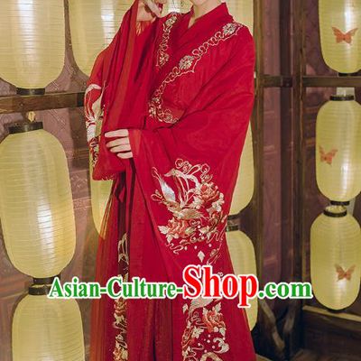 Traditional Chinese Wedding Embroidered Hanfu Dress Ancient Bride Garment Tang Dynasty Noble Princess Historical Costumes Complete Set