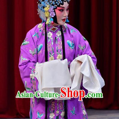 Chinese Beijing Opera Hua Tan Dou E Garment Snow in June Costumes and Hair Accessories Traditional Peking Opera Actress Purple Dress Young Female Apparels