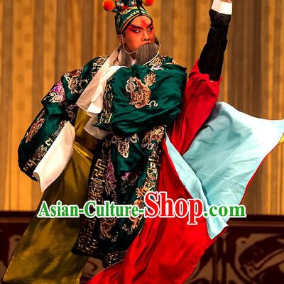 Four Heroes Village Chinese Peking Opera Laosheng Apparels Costumes and Headpieces Beijing Opera Elderly Male Garment Swordsman Luo Hongxun Clothing