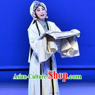 Chinese Beijing Opera Distress Maiden Garment Ming City Wall Costumes and Hair Accessories Traditional Peking Opera Actress Dress Widow Apparels
