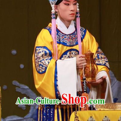 Tai Bai Drunk Chinese Peking Opera Court Eunuch Apparels Costumes and Headpieces Beijing Opera Palace Servant Garment Clothing