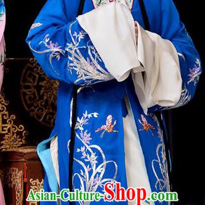 Chinese Beijing Opera Diva Garment Actress Zhang Yuzhen Costumes and Hair Accessories The Jade Hairpin Traditional Peking Opera Hua Tan Blue Dress Apparels