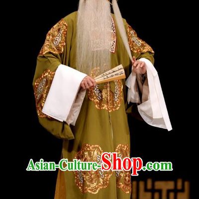 Ding Sheng Chun Qiu Chinese Peking Opera Laosheng Apparels Costumes and Headpieces Beijing Opera Elderly Male Garment Clothing