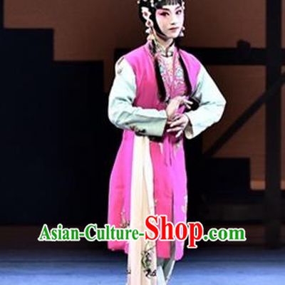 Chinese Beijing Opera Xiaodan Garment Ming City Wall Costumes and Hair Accessories Traditional Peking Opera Servant Girl Dress Young Lady Apparels