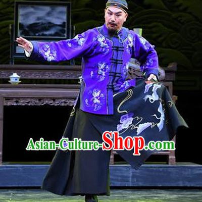 Jin E Chinese Ping Opera Qing Dynasty Elderly Landlord Garment Costumes and Headwear Pingju Opera Laosheng Apparels Clothing