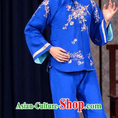 Chinese Ping Opera Young Mistress Apparels Costumes and Headpieces Third Sister Yang Goes to Court Traditional Pingju Opera Actress Blue Dress Garment