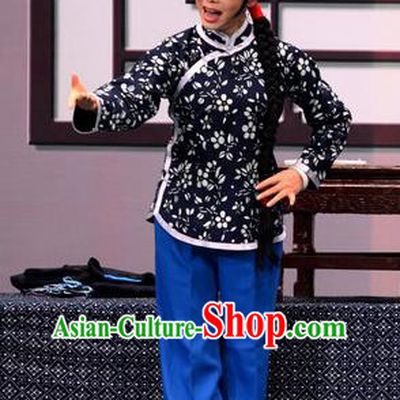 Chinese Ping Opera Country Woman Apparels Costumes and Headpieces Third Sister Yang Goes to Court Traditional Pingju Opera Village Girl Dress Garment