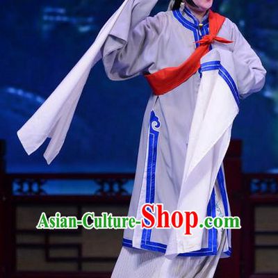 Chinese Ping Opera Distress Female Apparels Costumes and Headpieces Shao Gu Ji Traditional Pingju Opera Actress Grey Dress Garment
