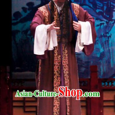 Shao Gu Ji Chinese Ping Opera Elderly Male Zhu Huai Garment Costumes and Headwear Pingju Opera Landlord Apparels Clothing