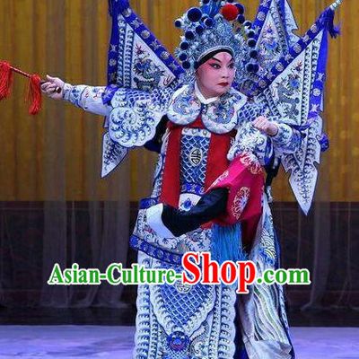 Wang Baochuan Chinese Peking Opera Military Official Apparels Costumes and Headpieces Beijing Opera Martial Male Garment General Xue Pinggui Kao Clothing with Flags