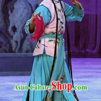 Chinese Beijing Opera Maidservant Garment Costumes and Hair Accessories Traditional Peking Opera Wang Baochuan Young Lady Dress Xiaodan Apparels