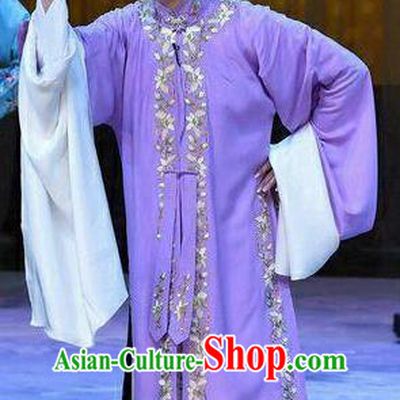 Chinese Beijing Opera Young Female Garment Costumes and Hair Accessories Traditional Peking Opera Wang Baochuan Hua Tan Purple Dress Diva Apparels