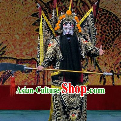 Ding Sheng Chun Qiu Chinese Peking Opera Military Officer Apparels Costumes and Headpieces Beijing Opera General Garment Kao Clothing with Flags