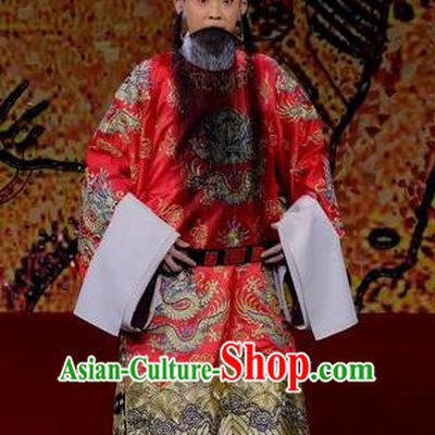 Ding Sheng Chun Qiu Chinese Peking Opera Laosheng Apparels Costumes and Headpieces Beijing Opera Elderly Male Garment King Clothing