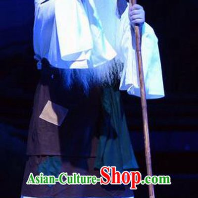 Breeze Pavilion Chinese Ping Opera Beggar Zhang Yuanxiu Garment Costumes and Headwear Pingju Opera Laosheng Apparels Clothing