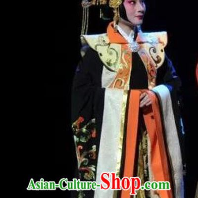 Chinese Beijing Opera Queen Lv Zhi Garment Costumes and Hair Accessories Traditional Peking Opera Chang Le Wei Yang Empress Dress Actress Apparels