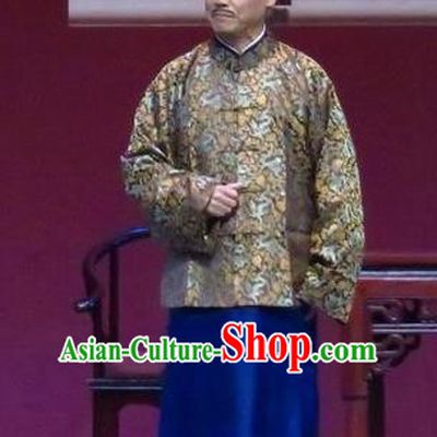 Zhao Yunniang Chinese Ping Opera Republican Period Elderly Male Garment Costumes Pingju Opera Merchant Fu Youyu Apparels Clothing and Hat