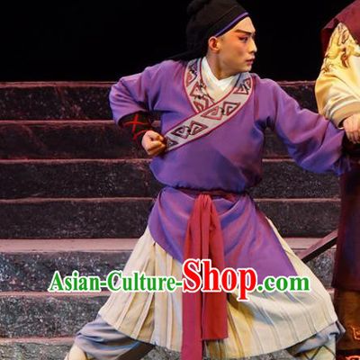 King of Qi Tian Heng Chinese Peking Opera Wusheng Apparels Costumes and Headpieces Beijing Opera Martial Male Garment Takefu Purple Clothing