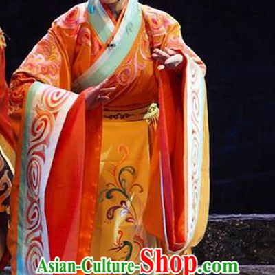 Chinese Beijing Opera Queen Garment Costumes and Hair Accessories King of Qi Tian Heng Traditional Peking Opera Hua Tan Dress Empress Apparels