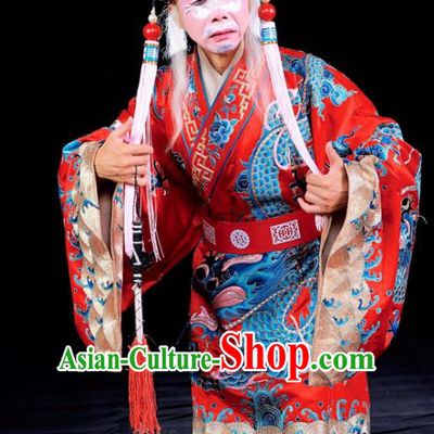Tai Hou Gai Jia Chinese Sichuan Opera Court Servant Apparels Costumes and Headpieces Peking Opera Old Eunuch Garment Red Clothing