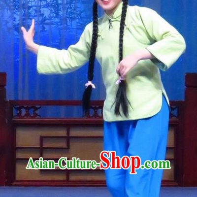 Chinese Ping Opera Republican Period Village Girl Apparels Costumes and Headpieces Zhao Yunniang Traditional Pingju Opera Country Lady Dress Garment