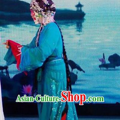 Chinese Beijing Opera Maidservant Garment Forbidden Love Costumes and Hair Accessories Traditional Peking Opera Xiaodan Dress Young Lady Xiao Qing Apparels